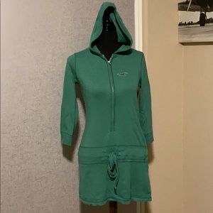 Hollister long green hooded shirt/jacket